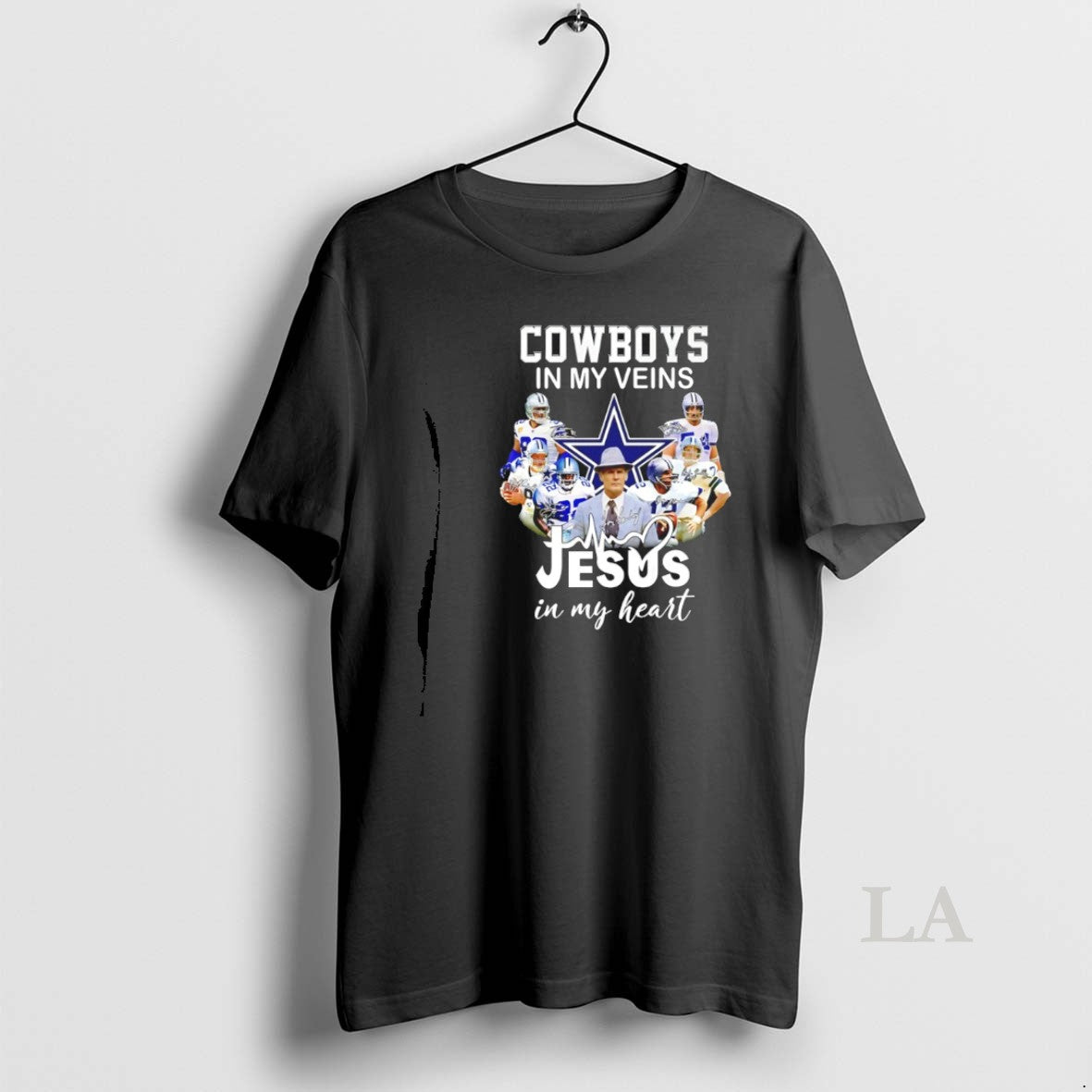 Original Cowboys In My Veins Jesus Heart Player - Adult & Kids T-Shirts, Sweatshirts & Hoodies apparel design preview 1