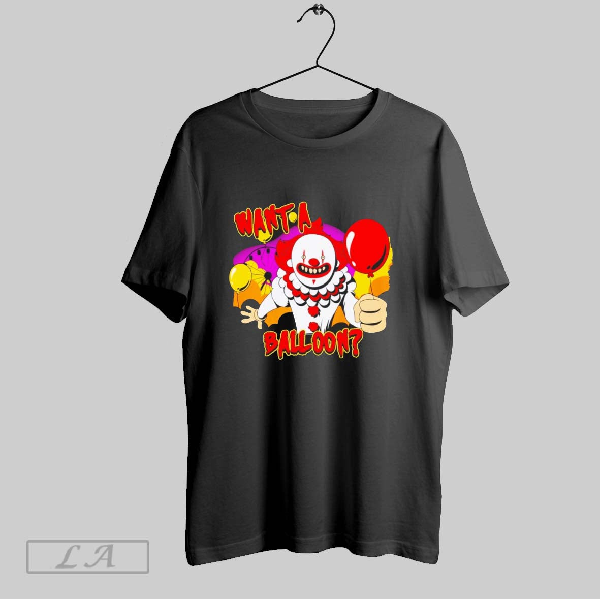 Original Creepy It Clown Want A Balloon - Adult & Kids T-Shirts, Sweatshirts & Hoodies apparel design preview 1