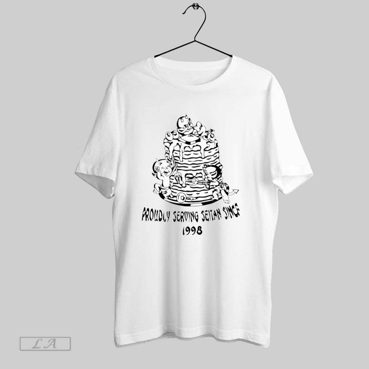 Original Evil Proudly Serving Seitan Since 1998 White - Adult & Kids T-Shirts, Sweatshirts & Hoodies apparel design preview 1