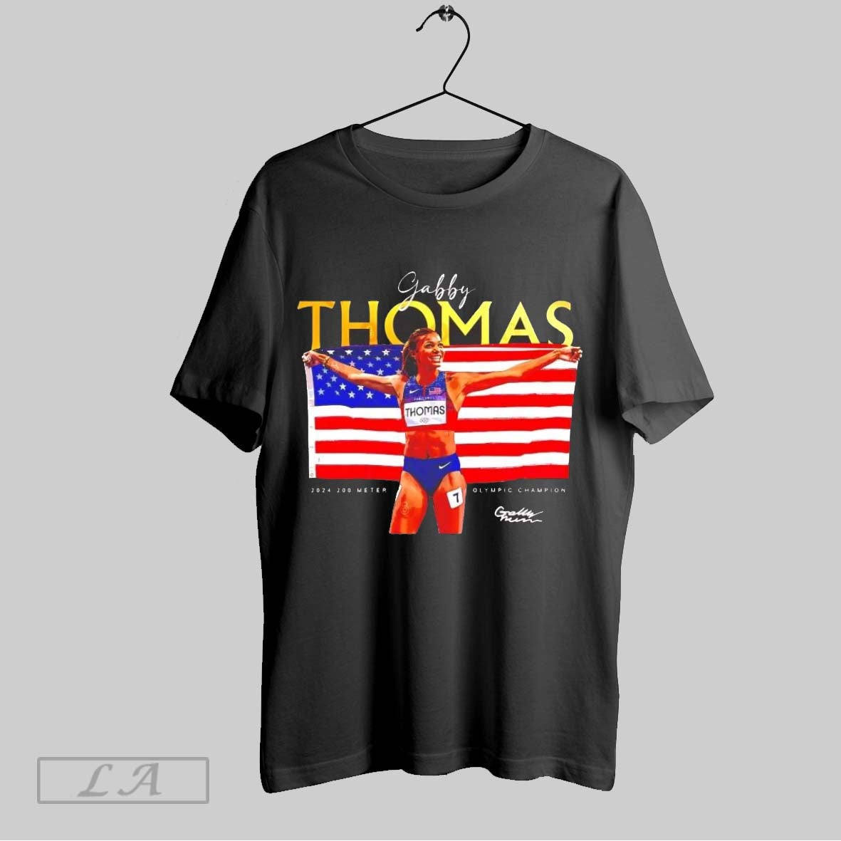Original Gabby Thomas Olympics Gold Medalist Us Flag - Adult & Kids T-Shirts, Sweatshirts & Hoodies apparel design preview 1