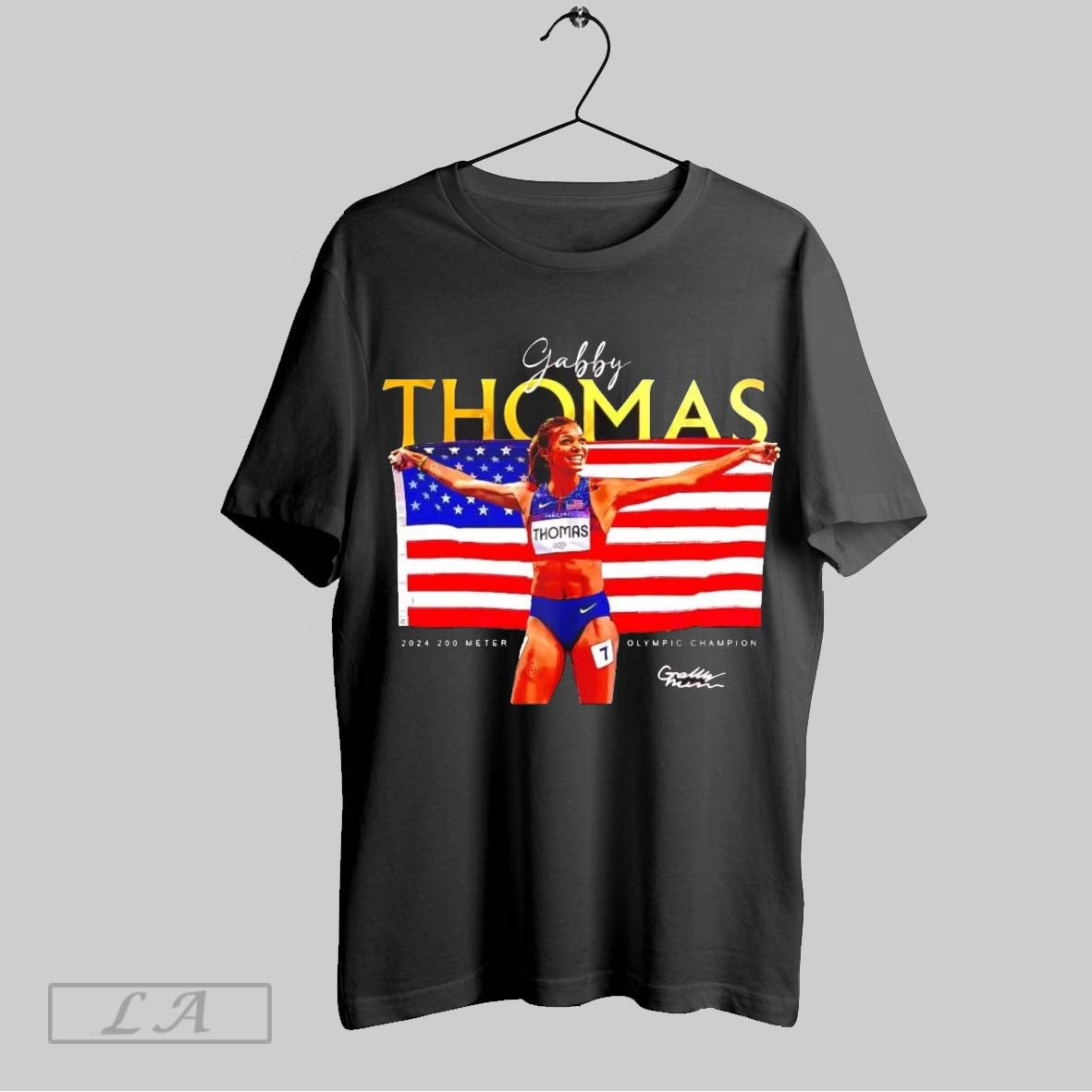 Original Gabby Thomas Olympics Gold Medalist Us Flag - Adult & Kids T-Shirts, Sweatshirts & Hoodies apparel design preview 1