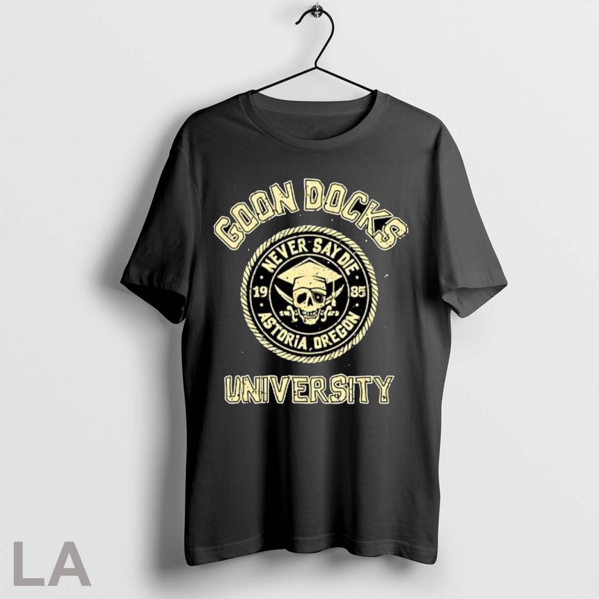 Original Goon Docks University Never Say Die 1985 - Adult & Kids T-Shirts, Sweatshirts & Hoodies apparel design preview 1