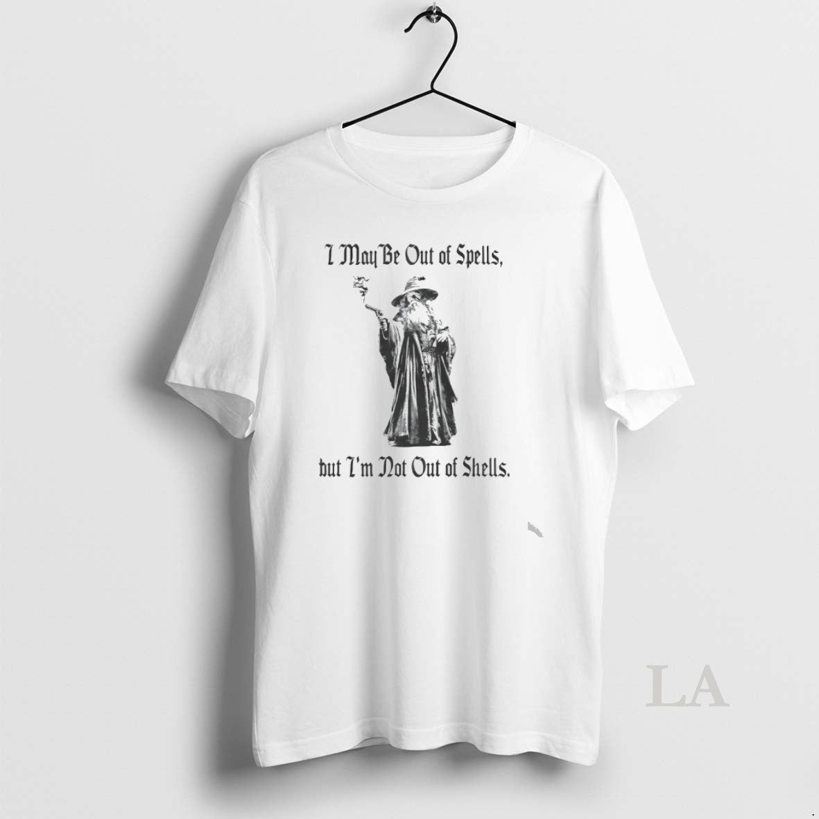 Original Gun Wizard I May Be Out Of Spells But Im Not - Adult & Kids T-Shirts, Sweatshirts & Hoodies apparel design preview 1