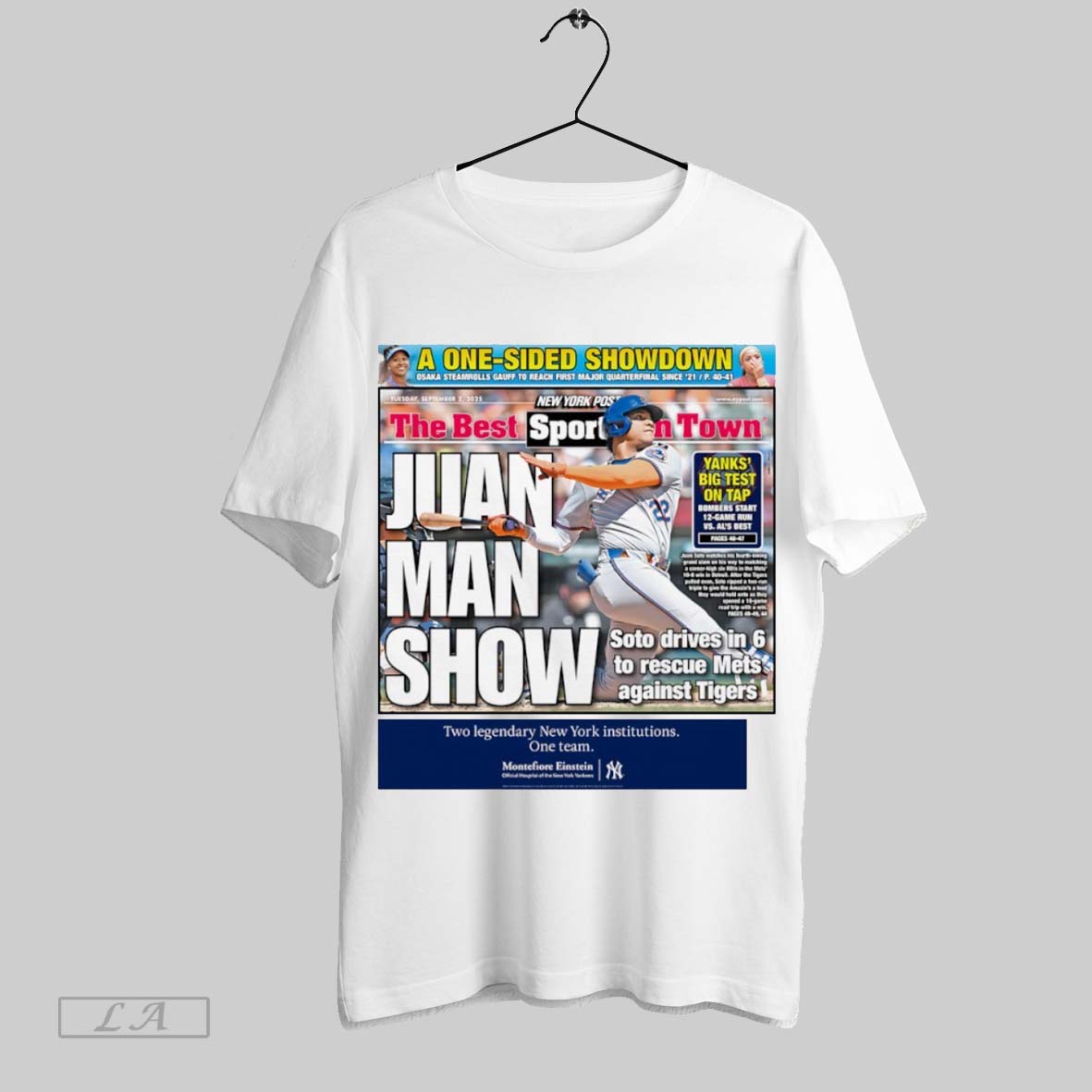 Original Juan Man Show Soto Drives In 6 To Rescue - Adult & Kids T-Shirts, Sweatshirts & Hoodies apparel design preview 1