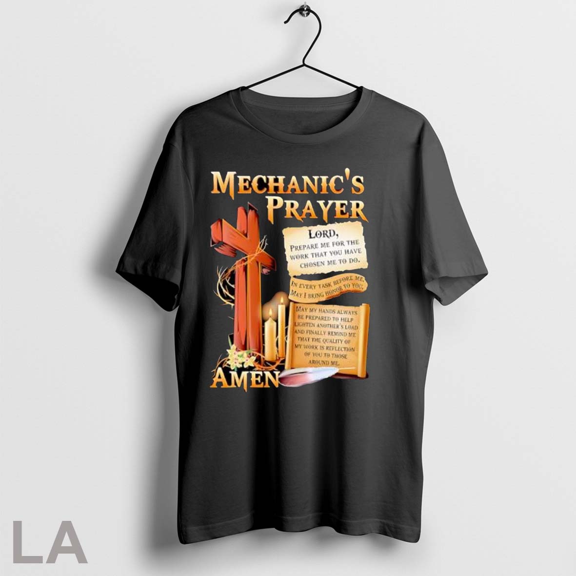 Original Mechanics Prayer With Cross And Candles - Adult & Kids T-Shirts, Sweatshirts & Hoodies apparel design preview 1
