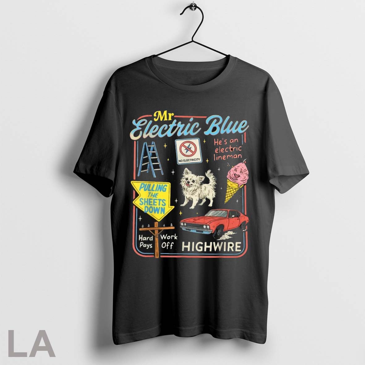 Original Mr Blue Electric Highwire Pulling The Sheets - Adult & Kids T-Shirts, Sweatshirts & Hoodies apparel design preview 1