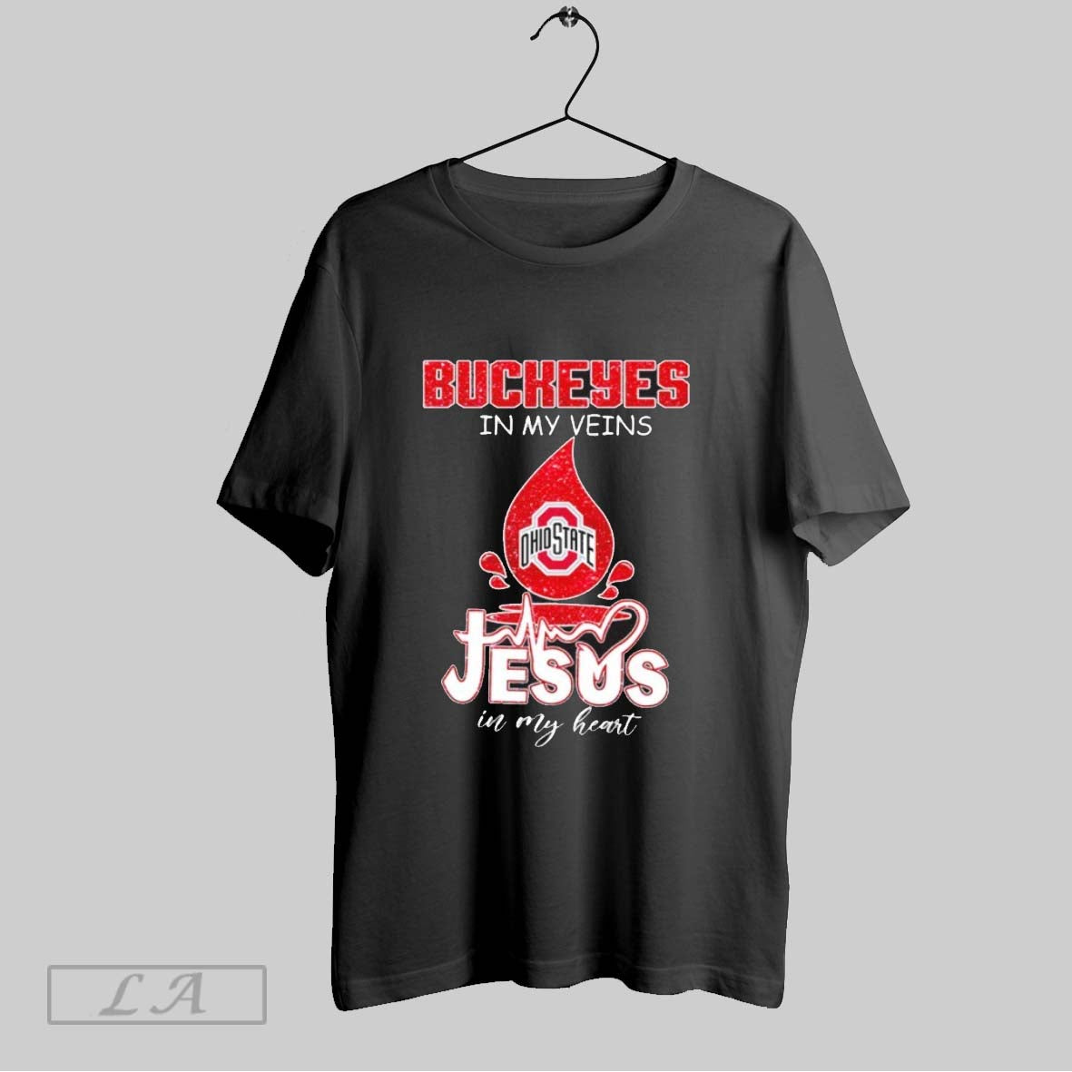 Original Osu Buckeyes In My Veins Jesus Heart - Adult & Kids T-Shirts, Sweatshirts & Hoodies apparel design preview 1