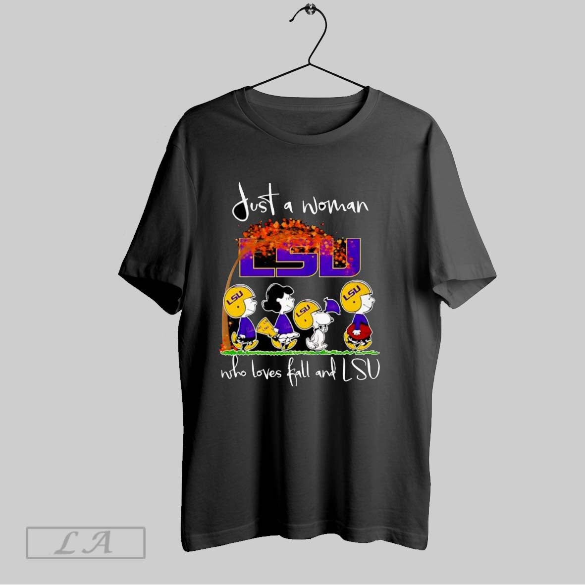 Original Peanuts Just A Woman Who Loves Fall And Lsu - Adult & Kids T-Shirts, Sweatshirts & Hoodies apparel design preview 1