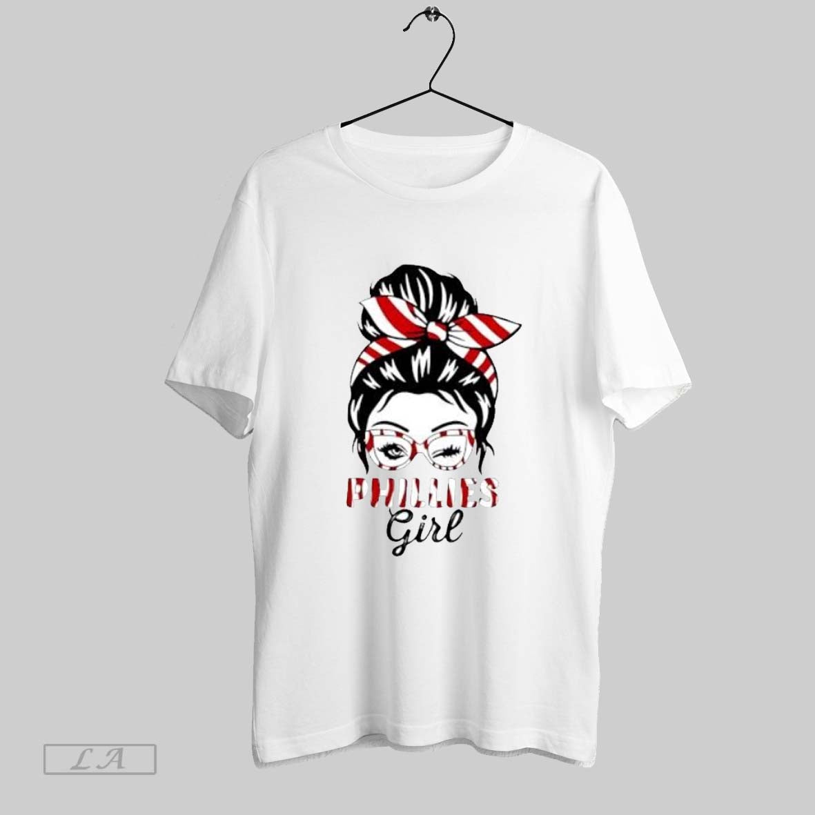 Original Phillies Girl Messy Bun Winking Eye Red - Adult & Kids T-Shirts, Sweatshirts & Hoodies apparel design preview 1