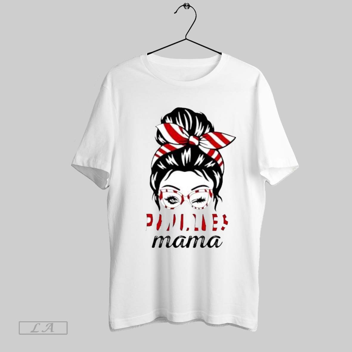 Original Phillies Mama Messy Bun Winking Eye Baseball - Adult & Kids T-Shirts, Sweatshirts & Hoodies apparel design preview 1