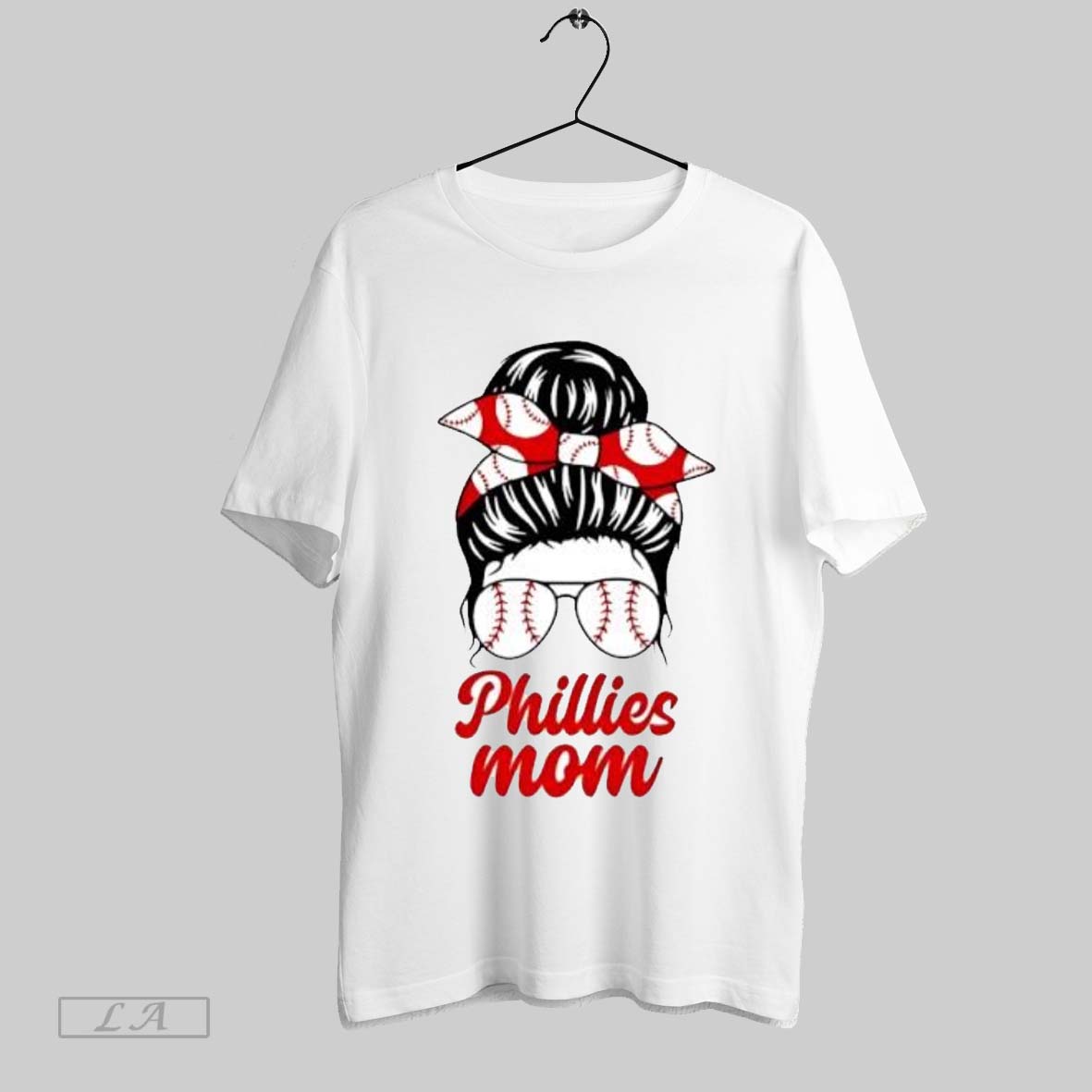 Original Phillies Mom Messy Bun Winking Eye Baseball - Adult & Kids T-Shirts, Sweatshirts & Hoodies apparel design preview 1