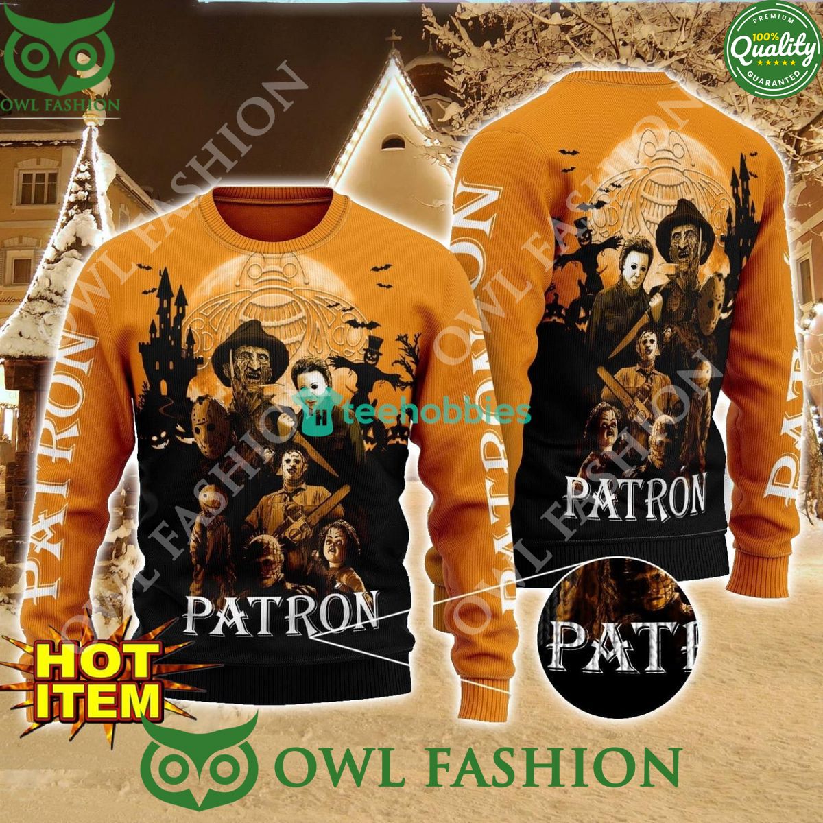 Patron Horror Halloween Night 2024 Ugly Sweater - Adult & Kids T-Shirts, Sweatshirts & Hoodies apparel design preview 1