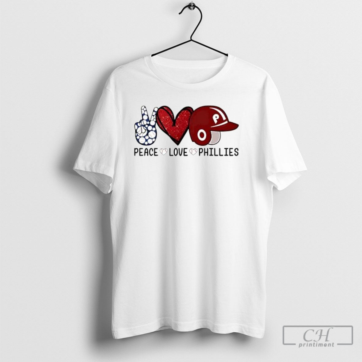Peace Love Phillies Glitter Red Heart Baseball Themed - Adult & Kids T-Shirts, Sweatshirts & Hoodies apparel design preview 1