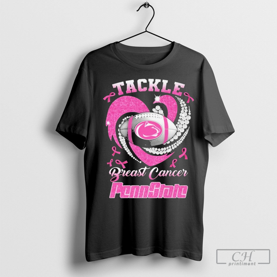 Penn State Nittany Lions Tackle Breast Cancer Heart - Adult & Kids T-Shirts, Sweatshirts & Hoodies apparel design preview 1