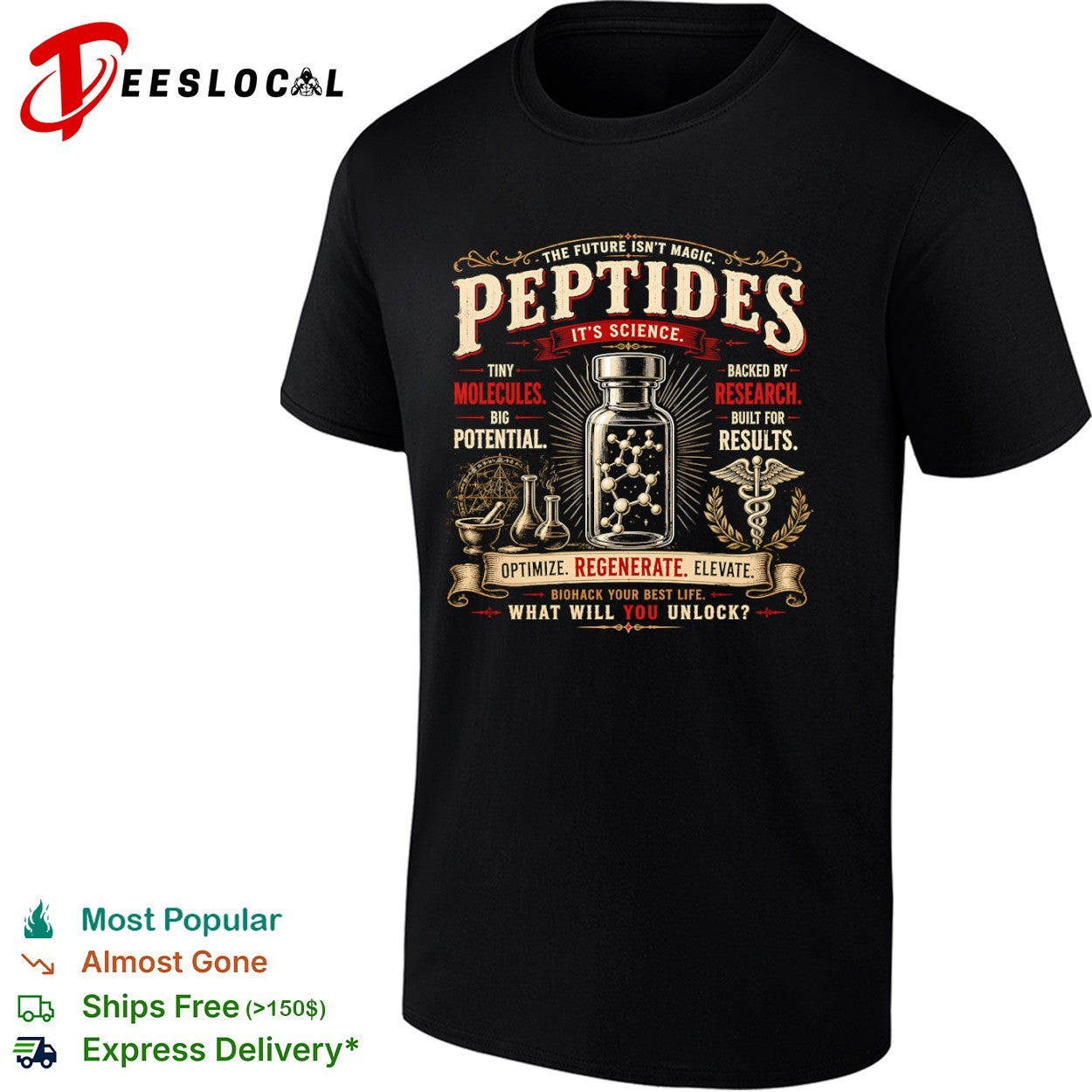 Peptides The Future Isn't Magic It's Science Biohack - Adult & Kids T-Shirts, Sweatshirts & Hoodies apparel design preview 1