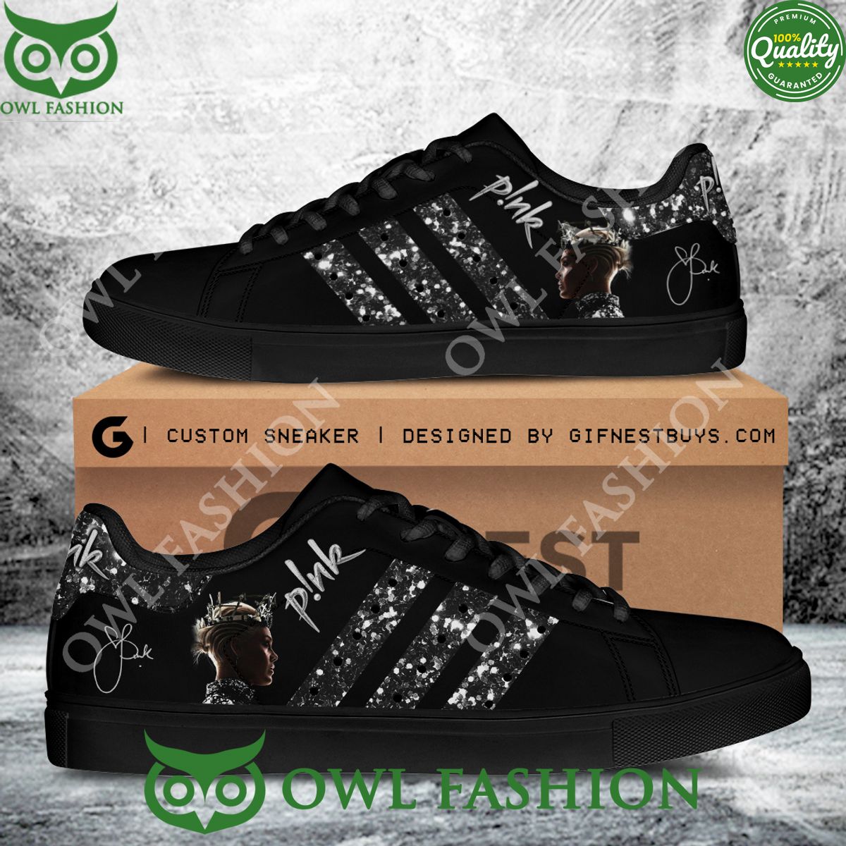 Diamond Color Pink Rock Singer Black Stan Smith Shoes - Adult & Kids T-Shirts, Sweatshirts & Hoodies apparel design preview 1