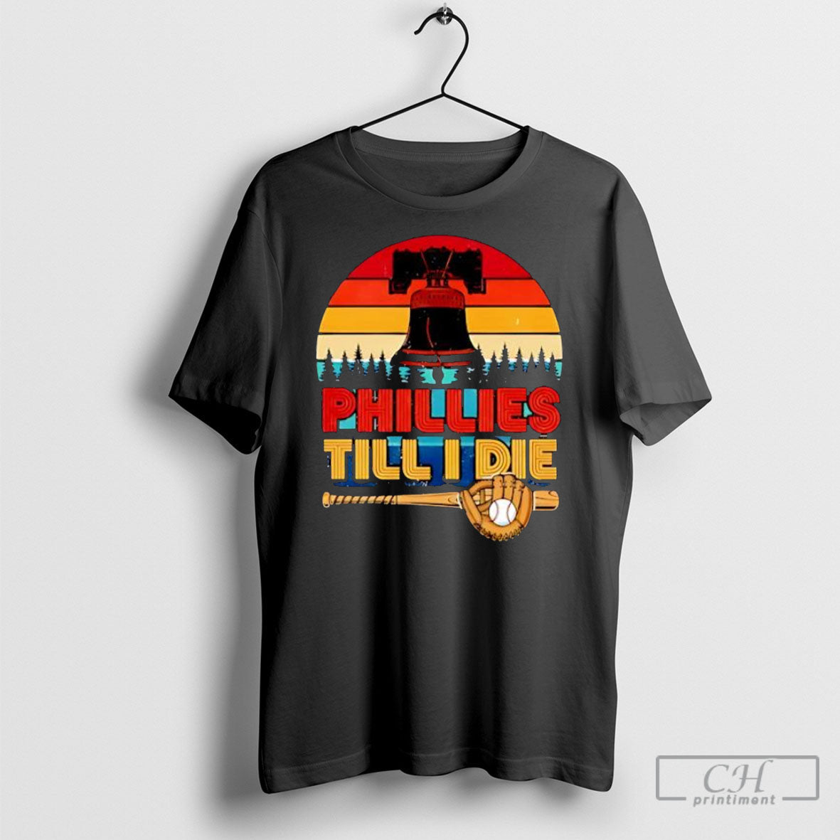 Phillies Till I Die Baseball Bat Glove Vintage Sunset - Adult & Kids T-Shirts, Sweatshirts & Hoodies apparel design preview 1