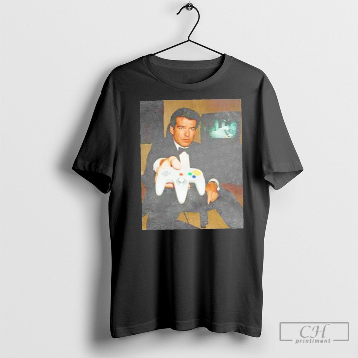 Pierce Brosnan Playing Game - Adult & Kids T-Shirts, Sweatshirts & Hoodies apparel design preview 1