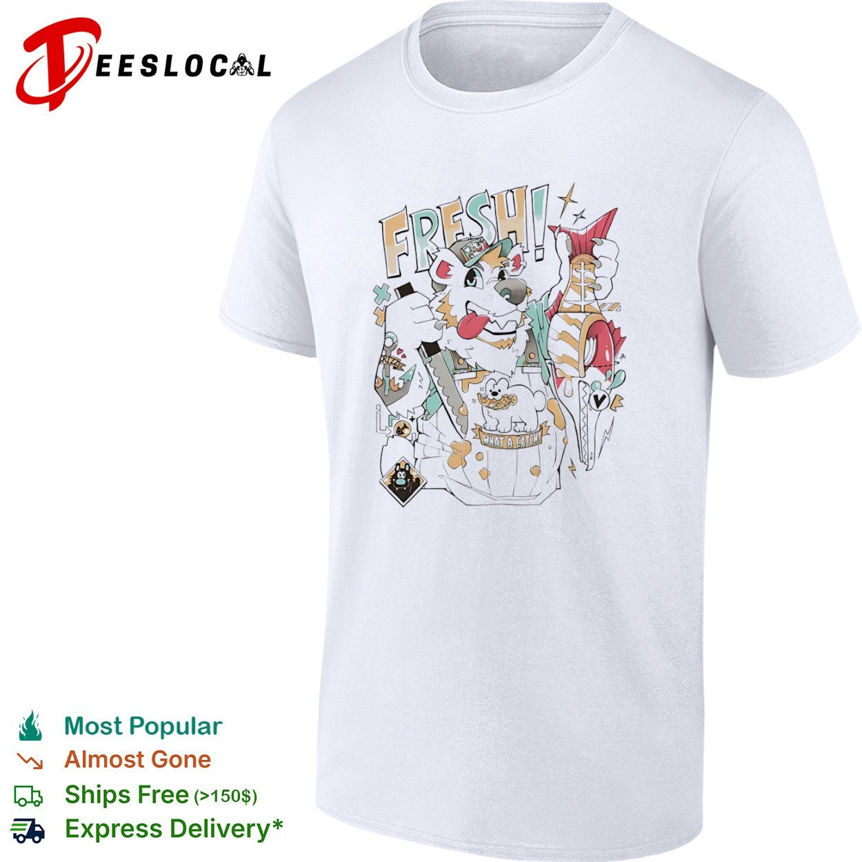 Polar bear fresh what a catch - Adult & Kids T-Shirts, Sweatshirts & Hoodies apparel design preview 1
