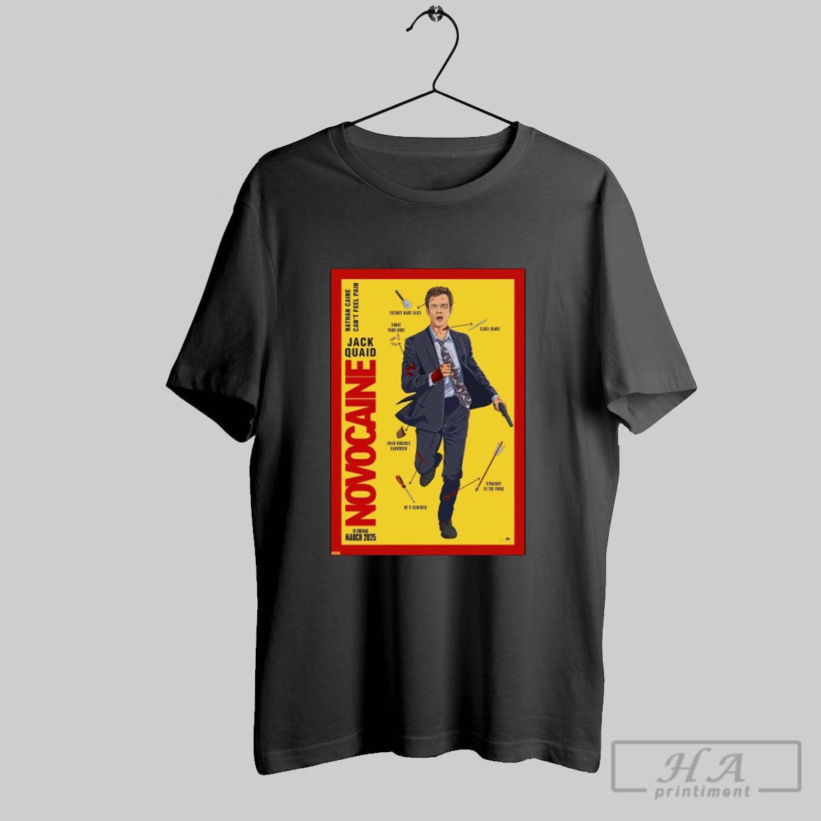 Poster Jack Quaid Novocaine Nathan Caine Cant Feel - Adult & Kids T-Shirts, Sweatshirts & Hoodies apparel design preview 1