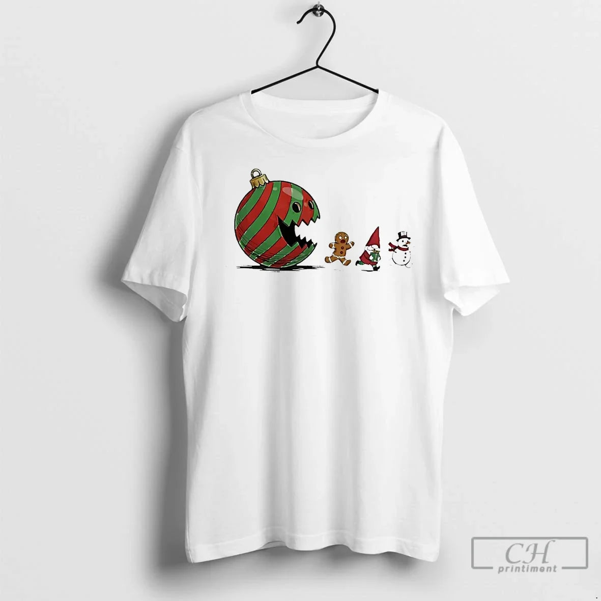 Premium Christmas Pacman Eating Gingerbread Santa - Adult & Kids T-Shirts, Sweatshirts & Hoodies apparel design preview 1