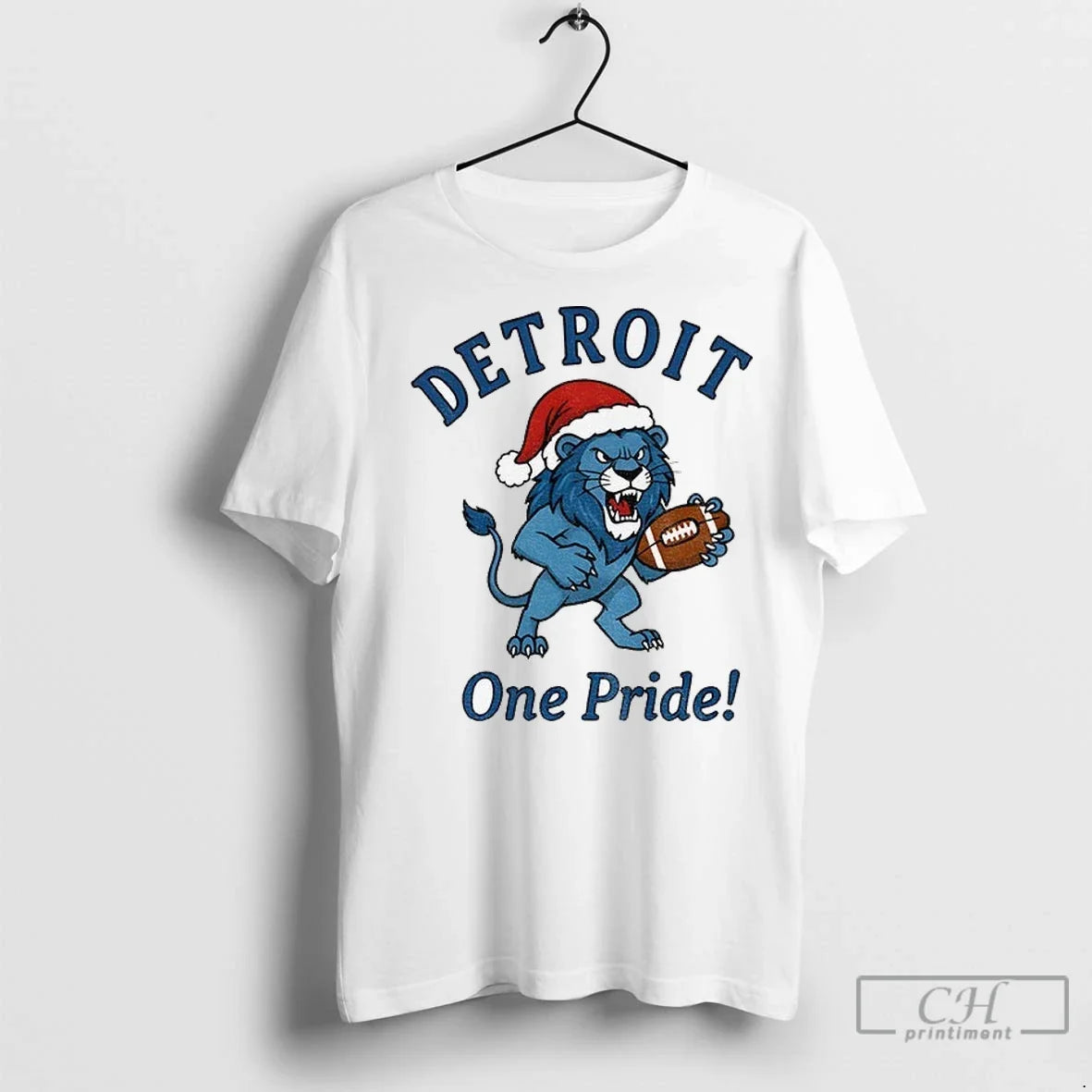 Premium Detroit Lions Football Mascot Santa Hat One - Adult & Kids T-Shirts, Sweatshirts & Hoodies apparel design preview 1
