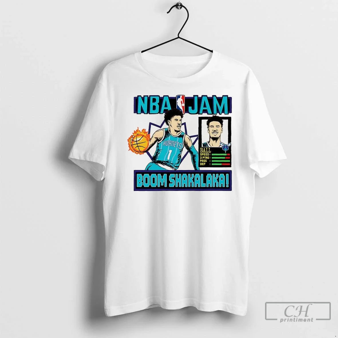 Premium Lamelo Ball Charlotte Hornets Nba Jam Boom - Adult & Kids T-Shirts, Sweatshirts & Hoodies apparel design preview 1