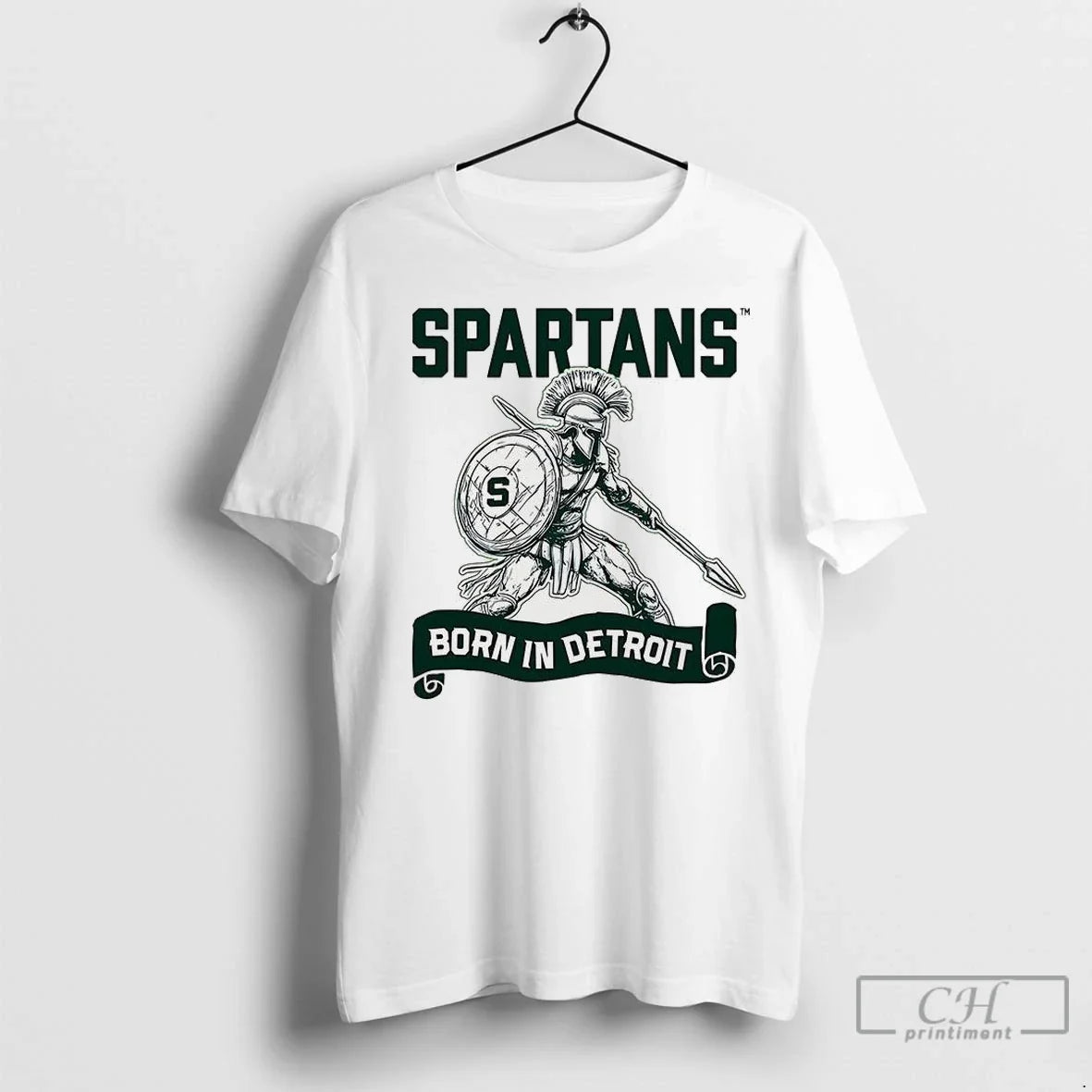 Premium Michigan State Spartans Born In Detroit - Adult & Kids T-Shirts, Sweatshirts & Hoodies apparel design preview 1