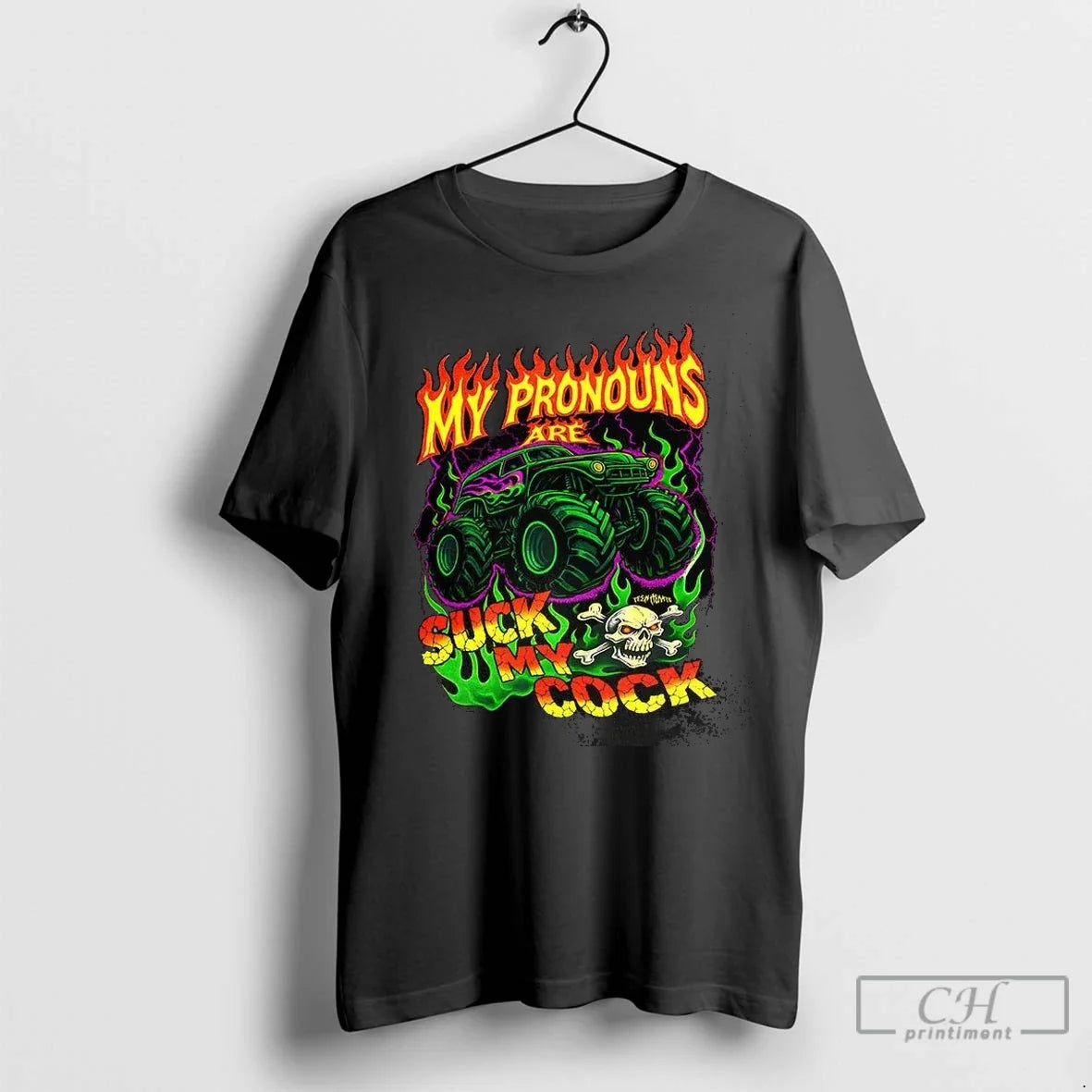 Premium My Pronouns Suck Cook Monster Truck Burning - Adult & Kids T-Shirts, Sweatshirts & Hoodies apparel design preview 1