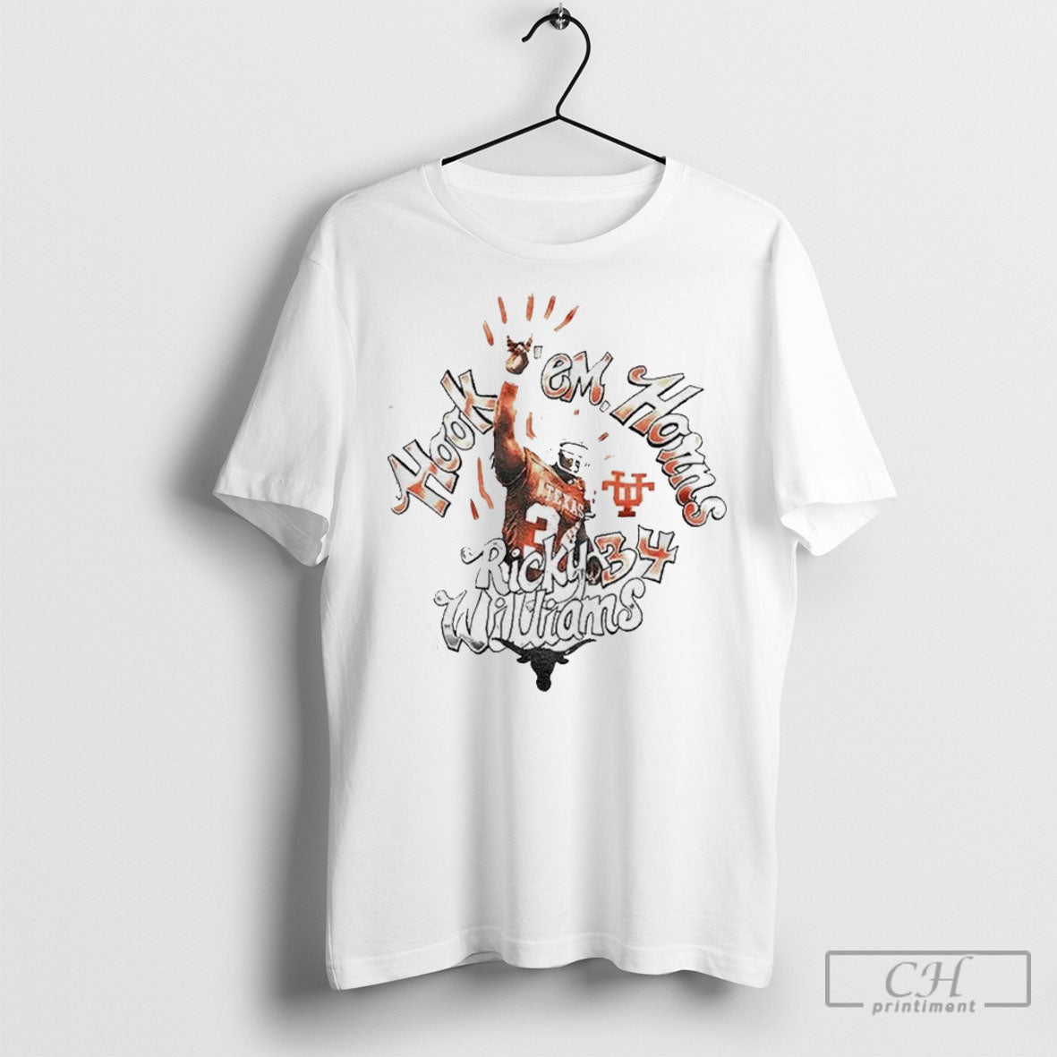 Premium Ricky Williams Horns 34 Texas Longhorns Hook - Adult & Kids T-Shirts, Sweatshirts & Hoodies apparel design preview 1