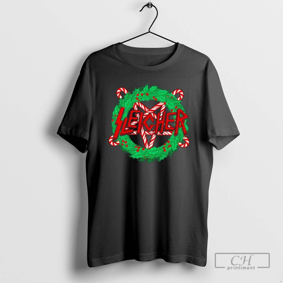 Premium Sleigher Pentagram Wreath Merry Christmas - Adult & Kids T-Shirts, Sweatshirts & Hoodies apparel design preview 1
