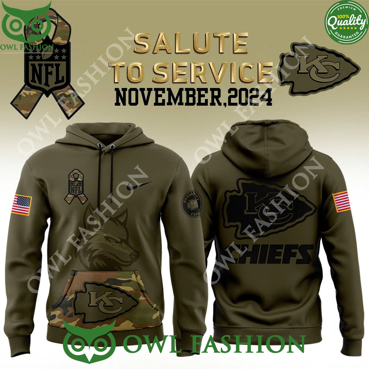 Kansas City Chiefs Camo 2024 Salute to Service Club - Adult & Kids T-Shirts, Sweatshirts & Hoodies apparel design preview 1