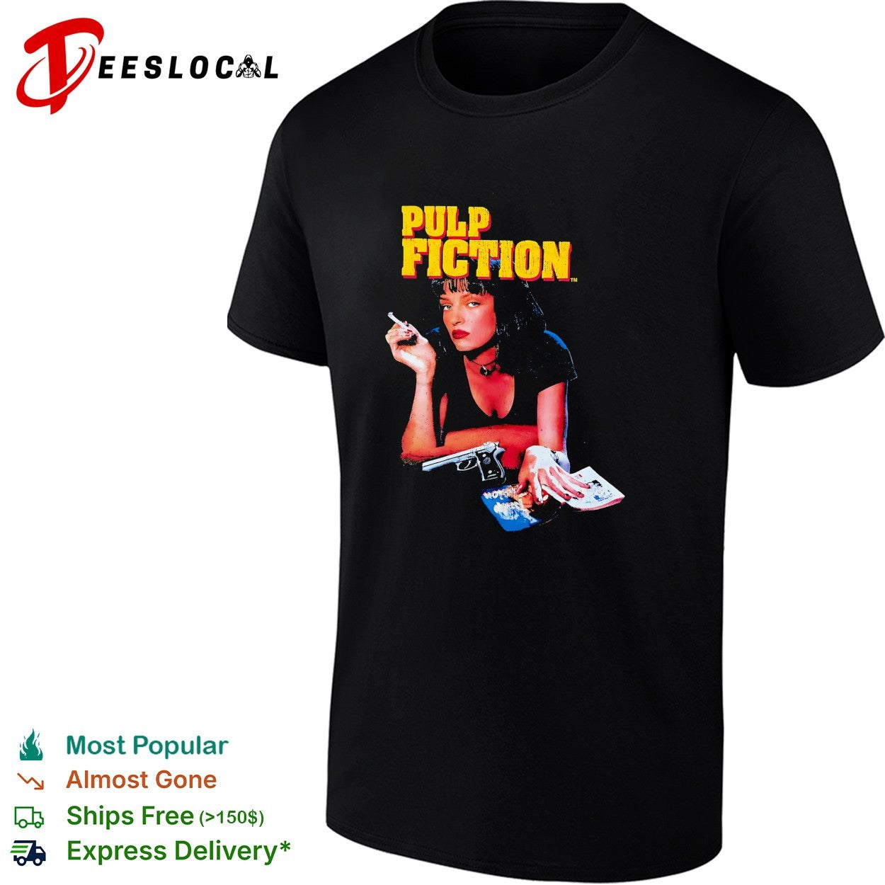 Pulp Fiction Mia Wallace movie poster - Adult & Kids T-Shirts, Sweatshirts & Hoodies apparel design preview 1