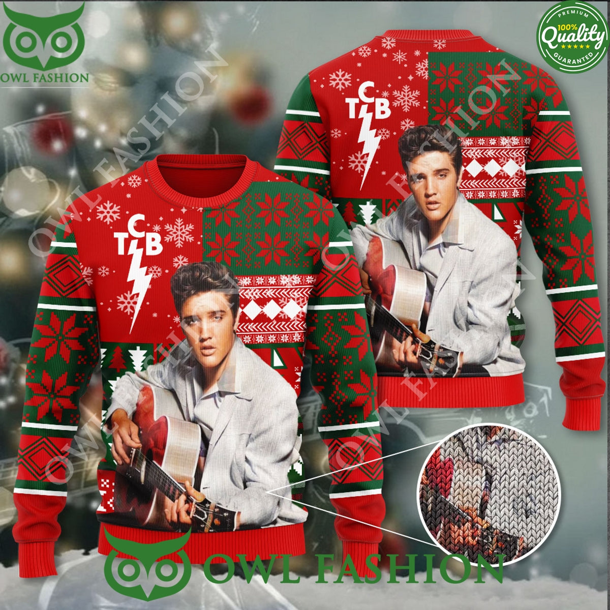 Elvis Presley Christmas Color TCB 3D Ugly Sweater - Adult & Kids T-Shirts, Sweatshirts & Hoodies apparel design preview 1