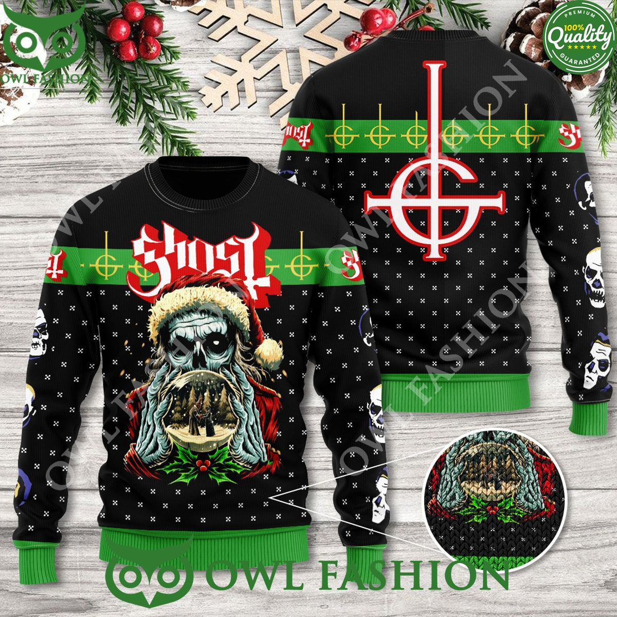Ghost Rock Band Logo Merry Christmas 3D Ugly Sweater - Adult & Kids T-Shirts, Sweatshirts & Hoodies apparel design preview 1