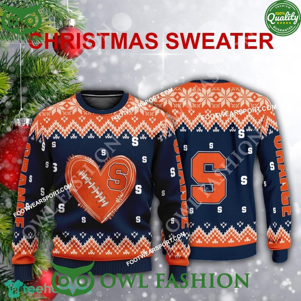 Ball Heart Pattern Syracuse Orange NCAA Xmas Ugly - Adult & Kids T-Shirts, Sweatshirts & Hoodies apparel design preview 1