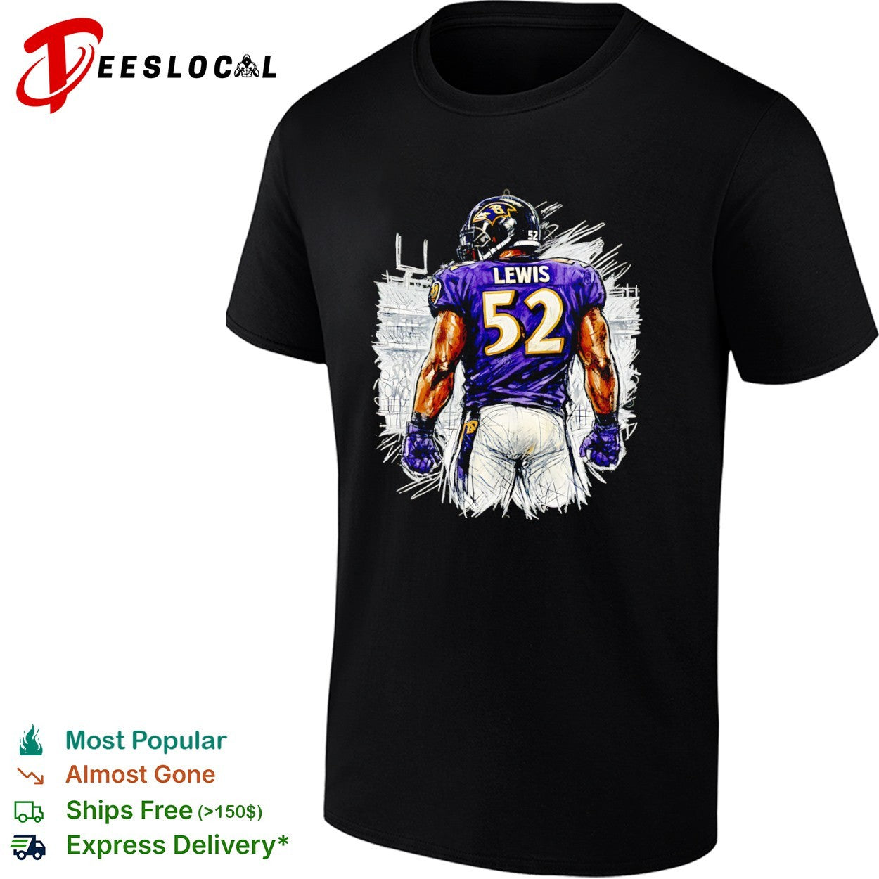 Ray Lewis Baltimore Ravens 52 Sketch Portrait - Adult & Kids T-Shirts, Sweatshirts & Hoodies apparel design preview 1