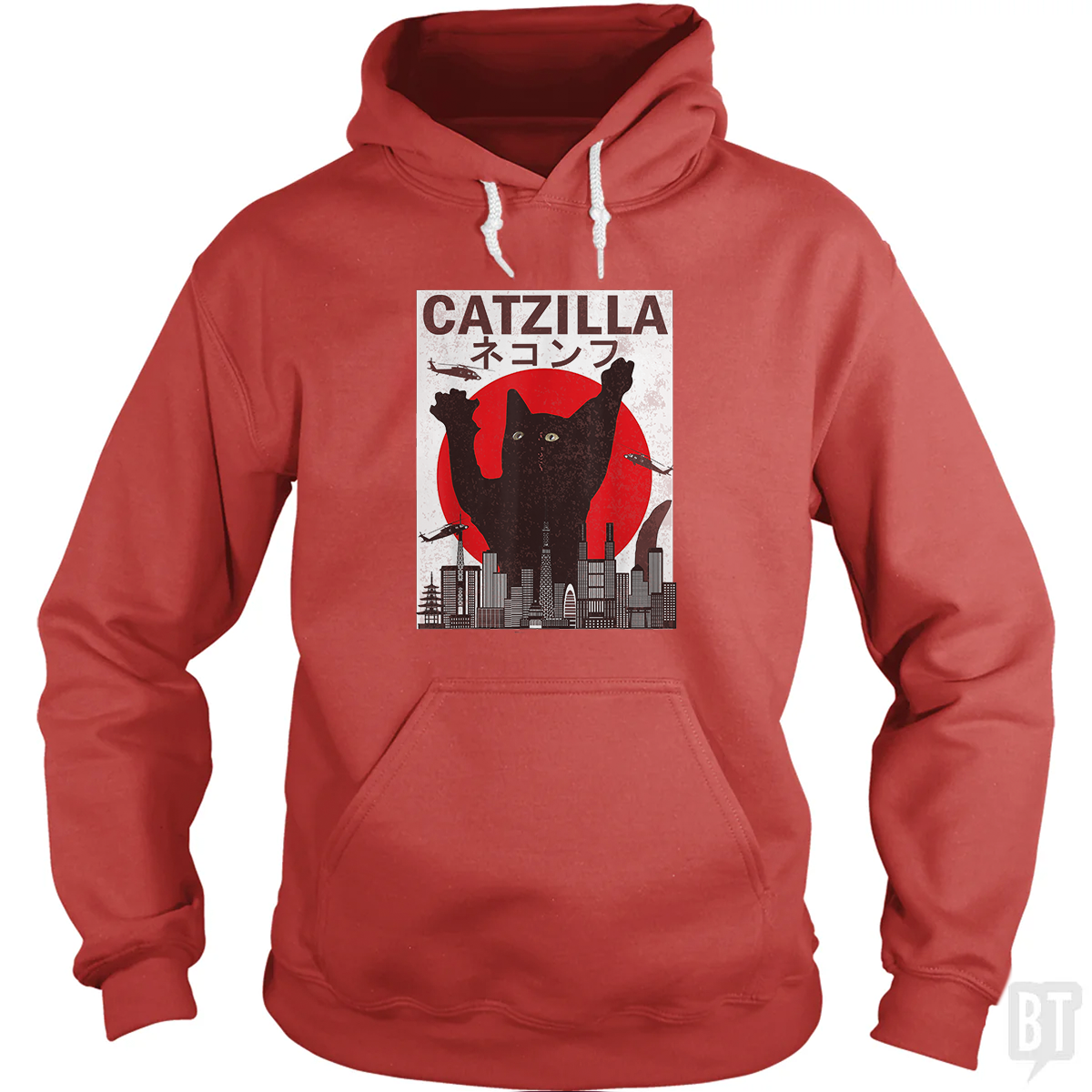 Vintage Catzilla Japanese Sunset - Adult & Kids T-Shirts, Sweatshirts & Hoodies apparel design preview 1