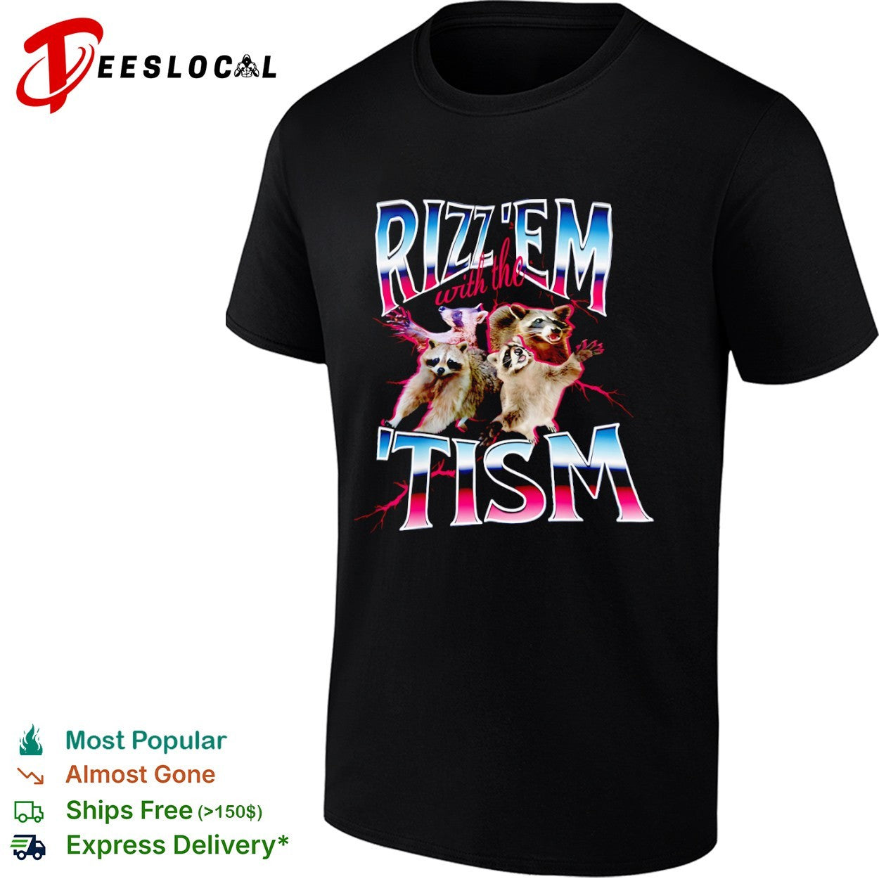 Rizz'em with the Tism multi raccoon meme aesthetic - Adult & Kids T-Shirts, Sweatshirts & Hoodies apparel design preview 1