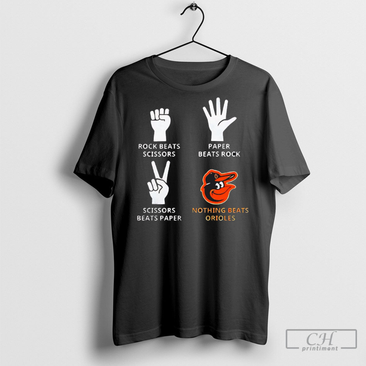 Rock Beats Scissors Paper Nothing Orioles - Adult & Kids T-Shirts, Sweatshirts & Hoodies apparel design preview 1
