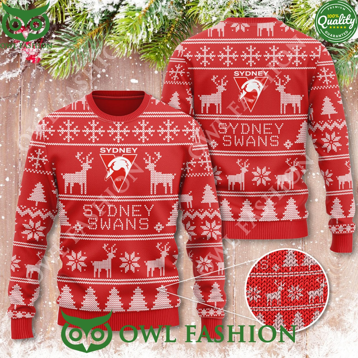 Sydney Swans Christmas Reindeer Pattern 3D Ugly - Adult & Kids T-Shirts, Sweatshirts & Hoodies apparel design preview 1