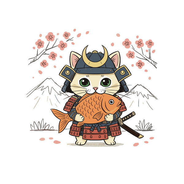 Samurai Cat And The Golden Catch - Adult & Kids T-Shirts, Sweatshirts & Hoodies apparel design preview 1