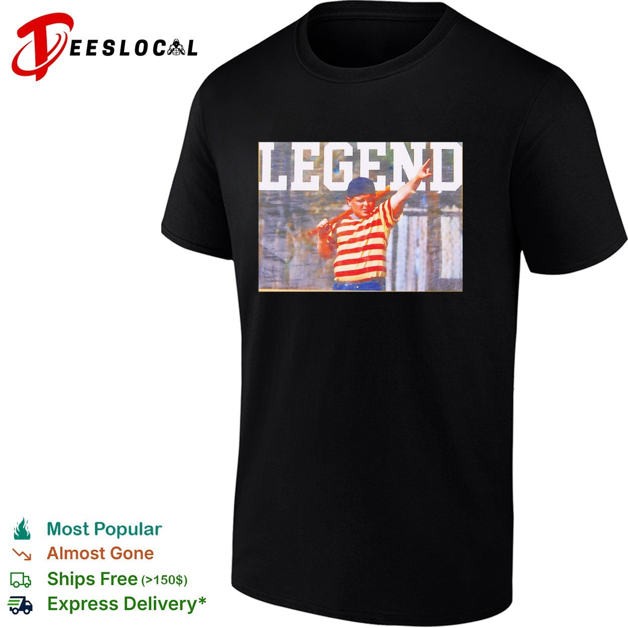 Sandlot kid legend holding bat pointing - Adult & Kids T-Shirts, Sweatshirts & Hoodies apparel design preview 1