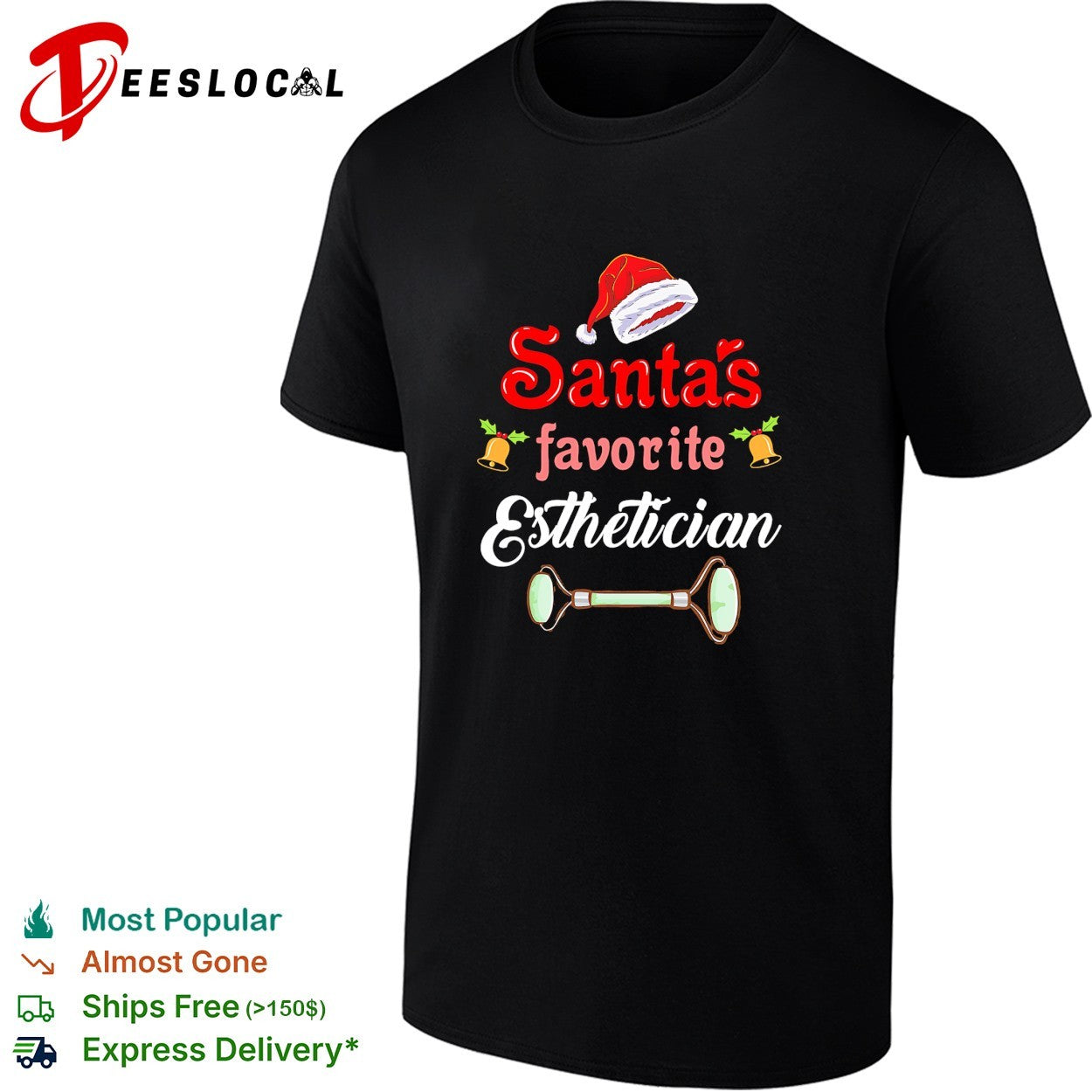 Santa's favorite esthetician Christmas jade roller - Adult & Kids T-Shirts, Sweatshirts & Hoodies apparel design preview 1