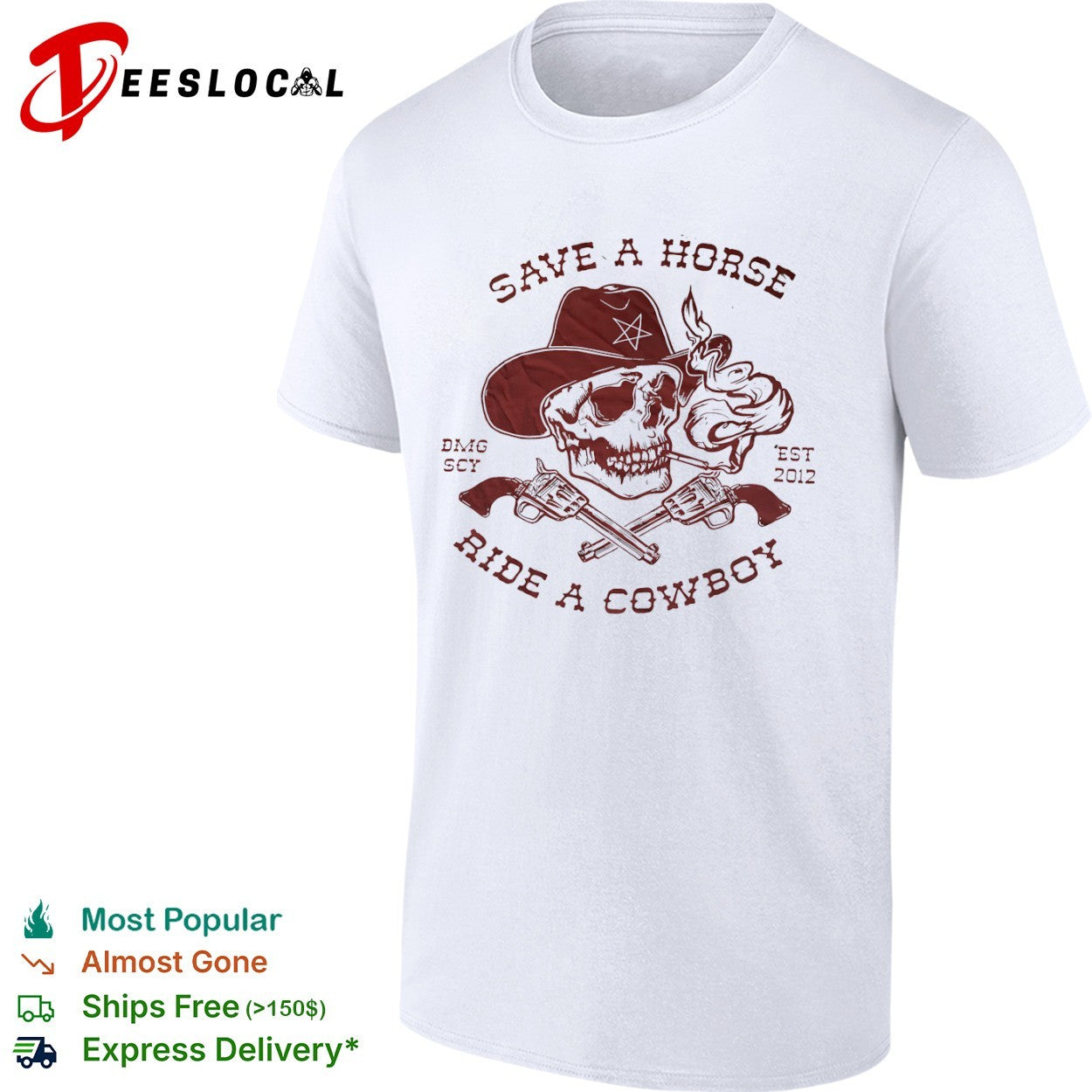 Save a Horse Ride Cowboy Skull - Adult & Kids T-Shirts, Sweatshirts & Hoodies apparel design preview 1