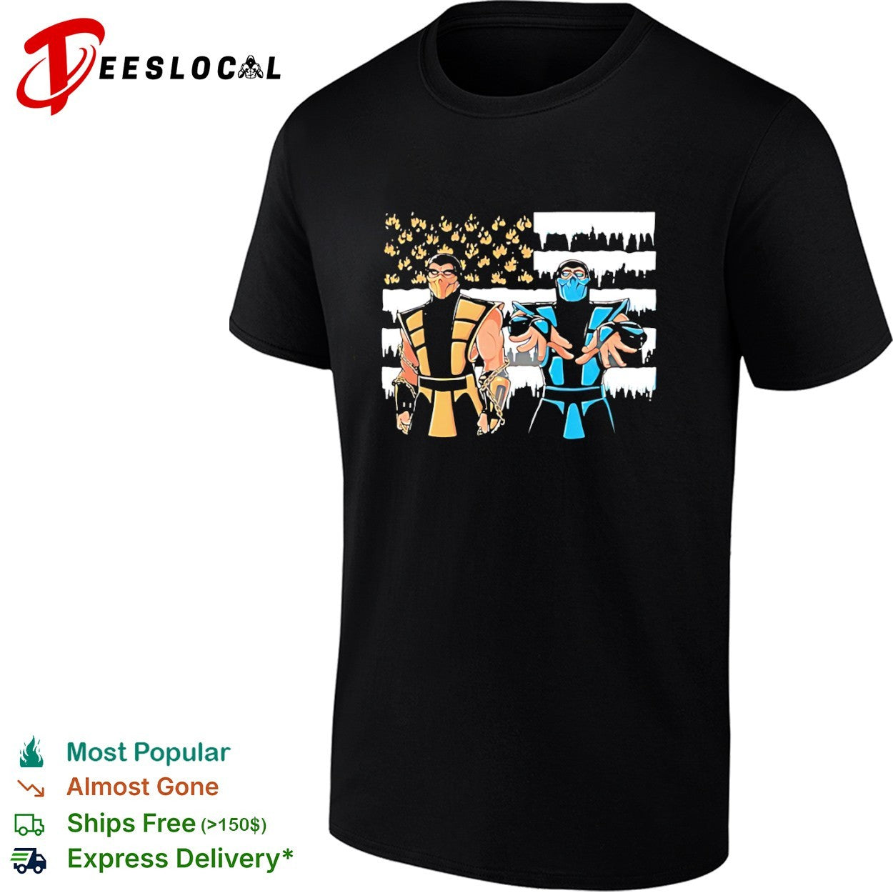 Scorpion and Sub-Zero Mortal Kombat American Flag - Adult & Kids T-Shirts, Sweatshirts & Hoodies apparel design preview 1