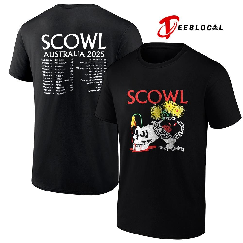 Scowl Australia dates schedule skull - Adult & Kids T-Shirts, Sweatshirts & Hoodies apparel design preview 1