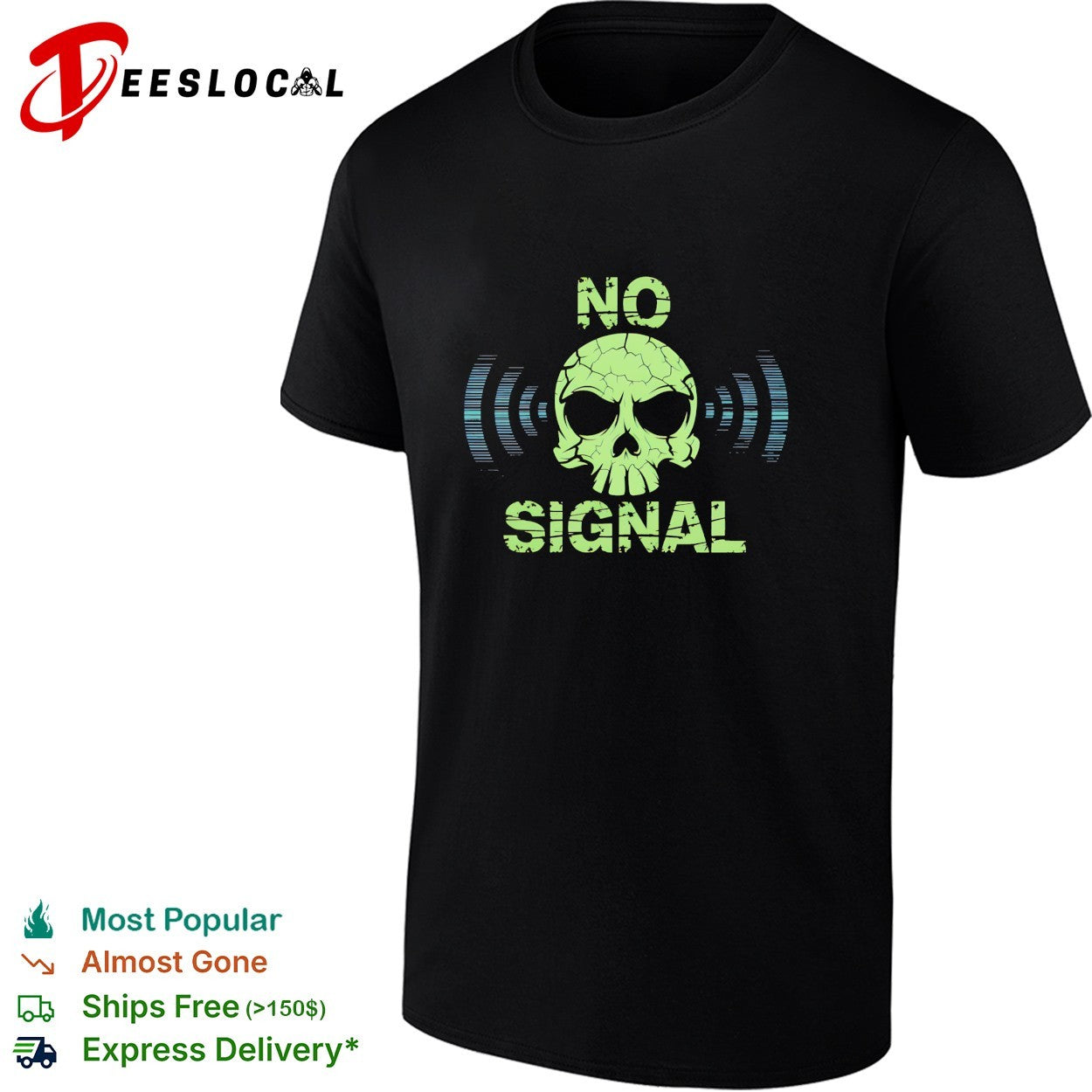 Skull no signal radio waves cracked - Adult & Kids T-Shirts, Sweatshirts & Hoodies apparel design preview 1
