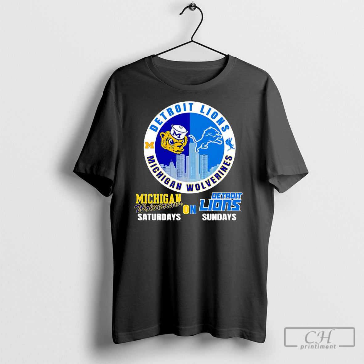 Skyline Michigan Wolverines On Saturdays Detroit - Adult & Kids T-Shirts, Sweatshirts & Hoodies apparel design preview 1