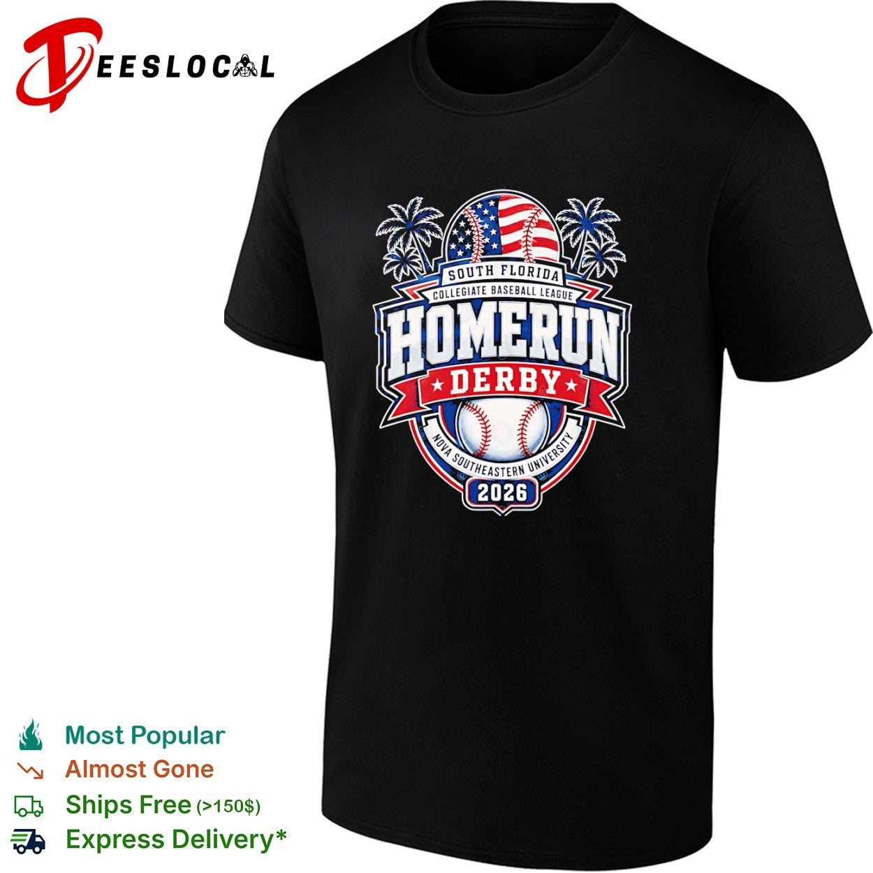 South Florida Collegiate Baseball League 2026 Homerun - Adult & Kids T-Shirts, Sweatshirts & Hoodies apparel design preview 1